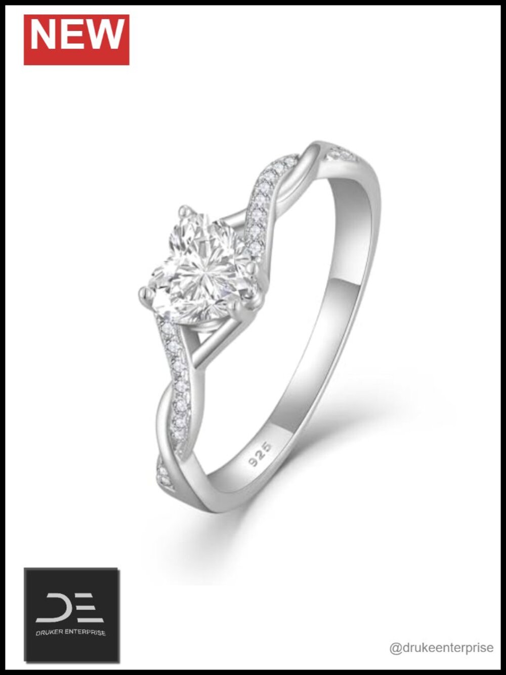 0.8CT Heart Moissanite Ring 925 Sterling Silver 18K White Gold Plated VVS1